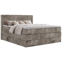 BOXSPRINGBETT TILION KING 160/200 - Hellbraun Cord - Topper Visco - H4 - Hellbraun/Schwarz, Kunststoff/Textil (160/200cm) - MKS