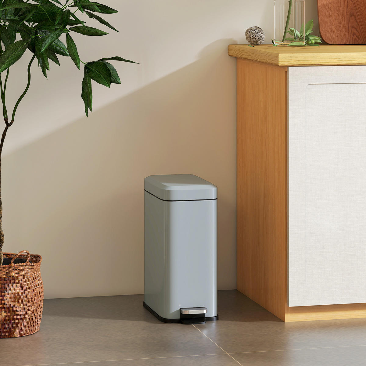 MÜLLEIMER 5L Treteimer Abfalleimer mit Deckel und Fußpedal für Wohnzimmer - Grau, Metall (14/32/29.2cm) - HOMCOM