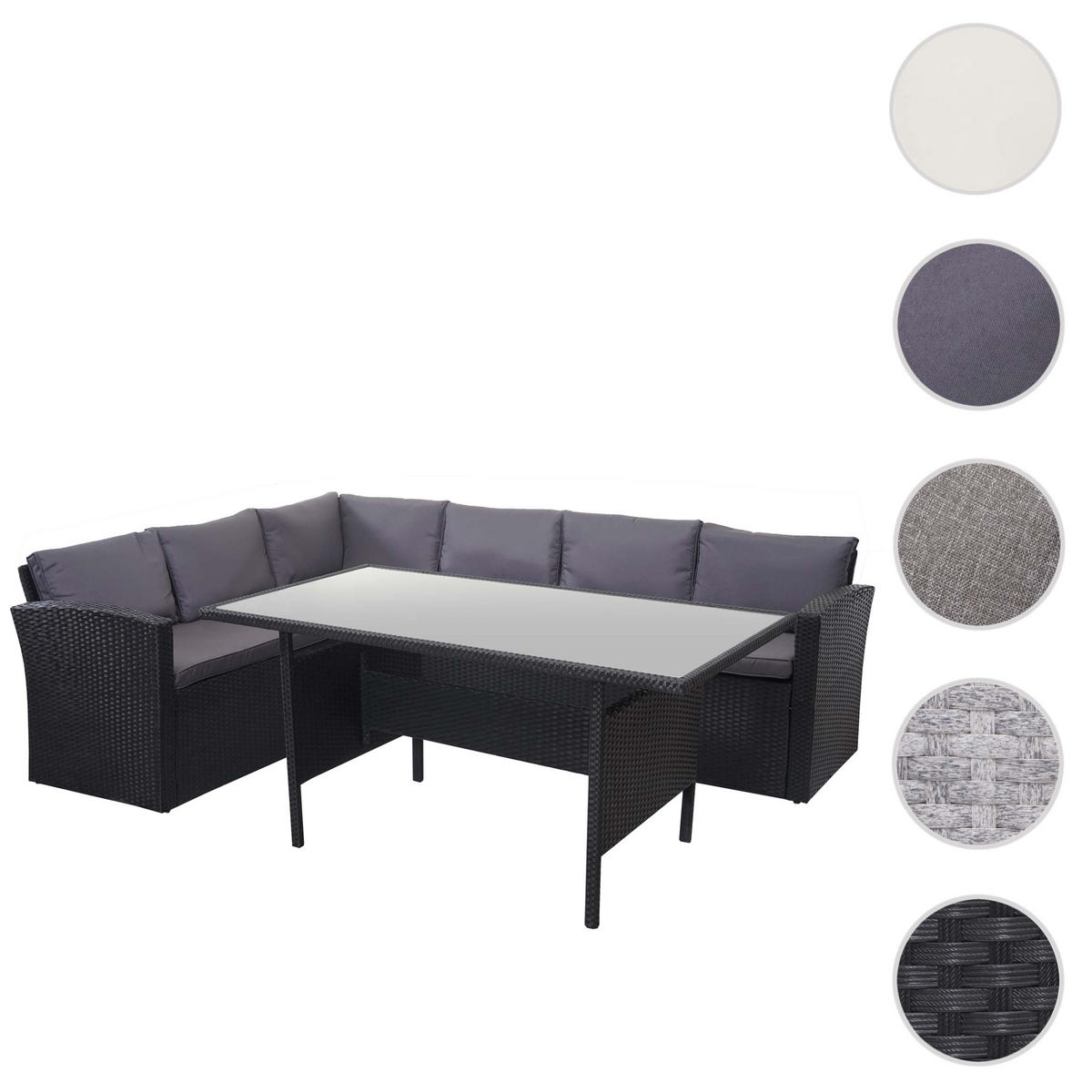 POLY-RATTAN-GARNITUR Schwarz 1 Eckbank, 1 Tisch-Set - Schwarz, Kunststoff - MCW