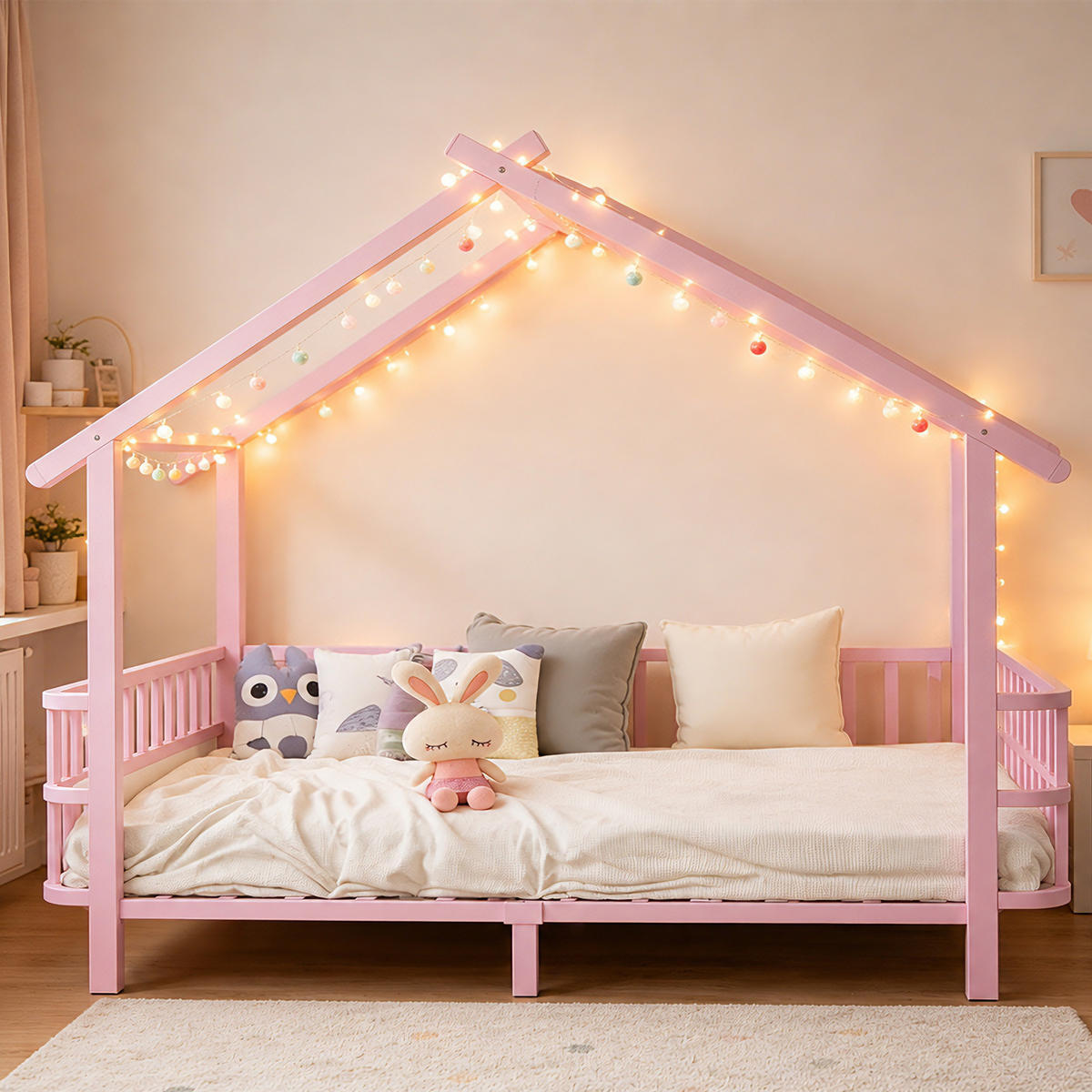 KINDERBETT Hausform 90x200 cm Metall Pink - Pink, Metall (90/200cm) - Meubliv