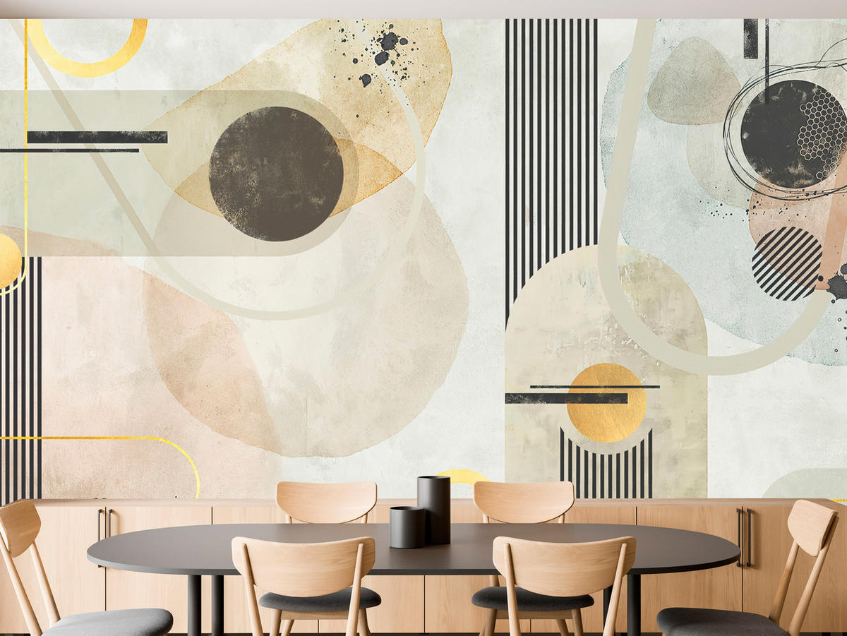 FOTOTAPETE für Wohnzimmer Geometrische Kreise Streifen Glamour 450x315 - Gelb/Beige, Papier (450/315cm) - Muralo