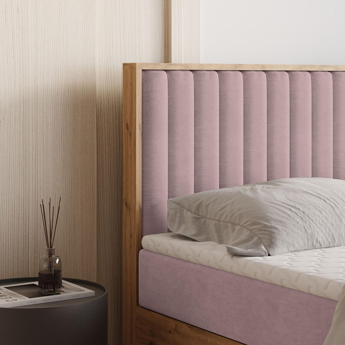 BOXBETT VARELI 160x200 cm mit Matratze und Topper - Rosa - Rosa, Holz (160/200cm) - MASSENO