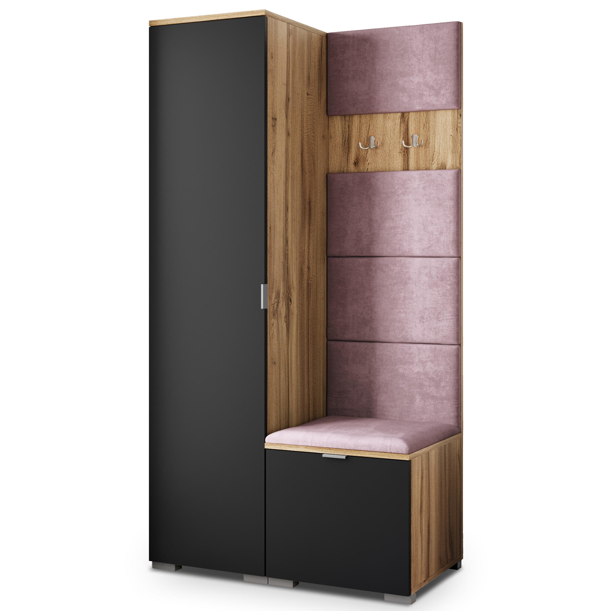 Masseno Garderobenschrank Eiche Wotan, Schwarz, Lila 95x181x51 cm