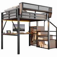 HOCHBETT 140/200 cm in Schwarz mit LED, Schreibtisch, Sicherheitsleiter und Regal aus Metall - Schwarz, Holzwerkstoff/Metall (140/200cm) - CHICFURN