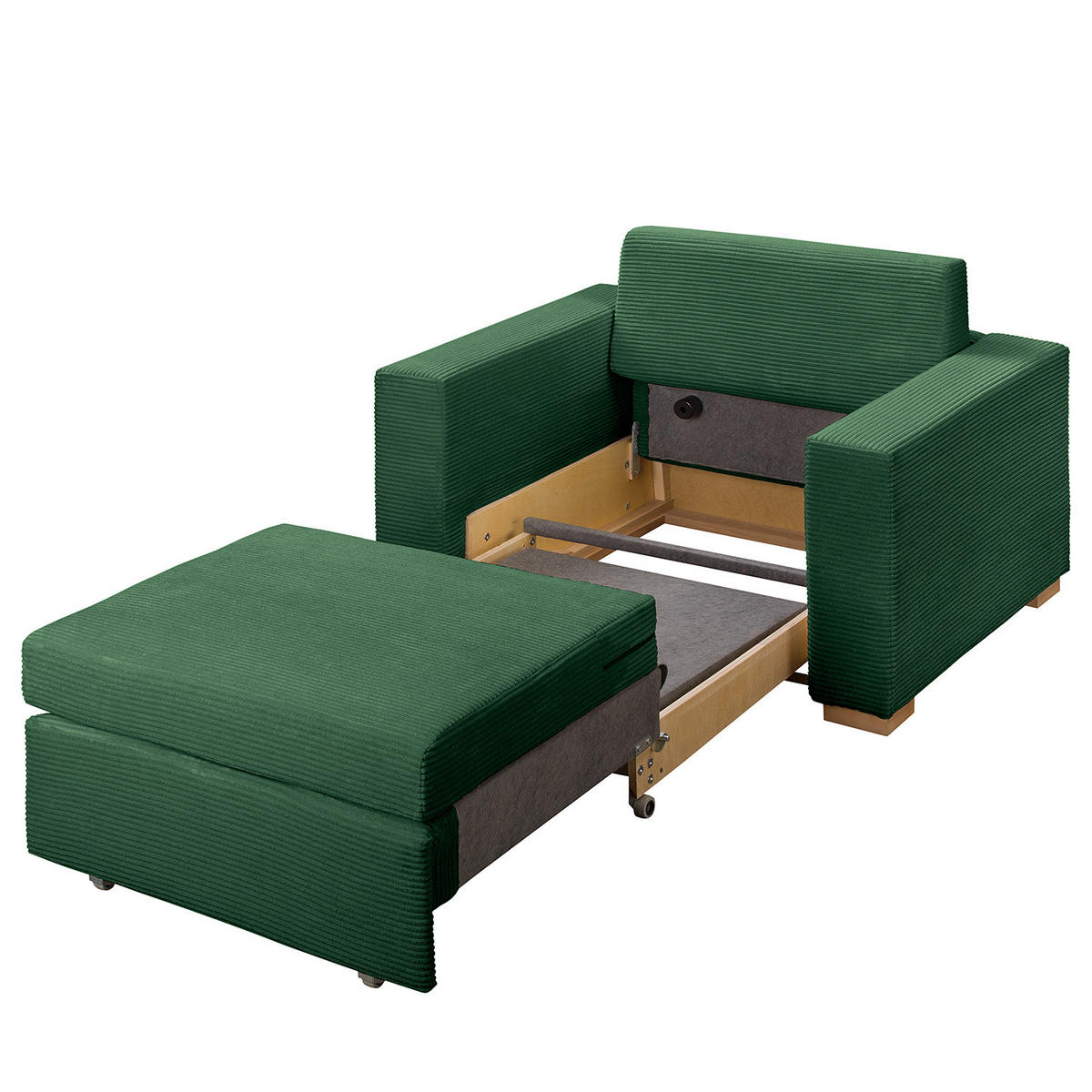 SCHLAFSESSEL - Buchefarben/Grün, Buchenholz/Textil (110/90/90cm) - home24