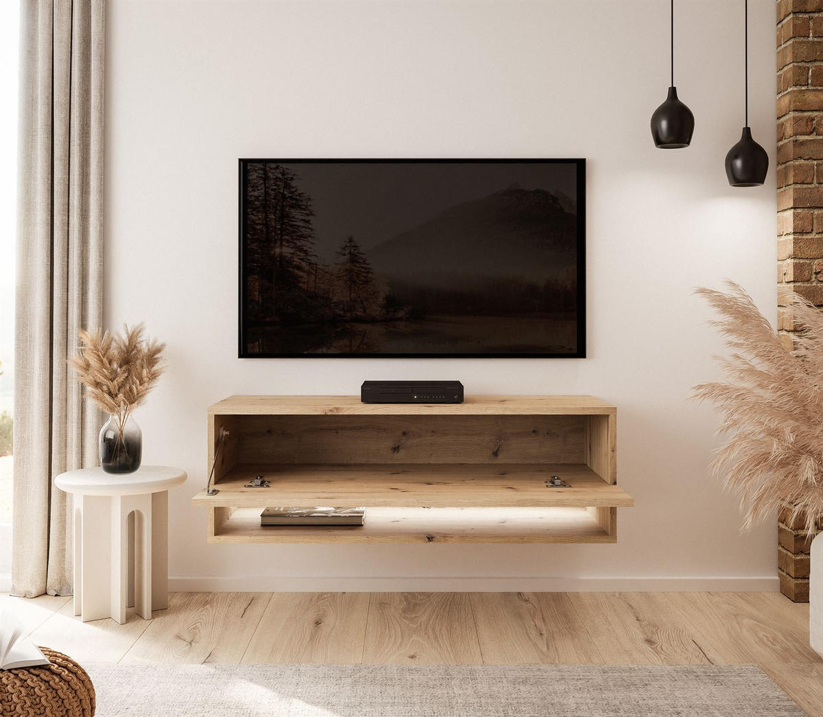 HÄNGESCHRANK TV-Möbel CALANTE LOFT 90 cm mit LED-Beleuchtung - Eiche Artisan, Holzwerkstoff (90/30/35cm) - Lookway