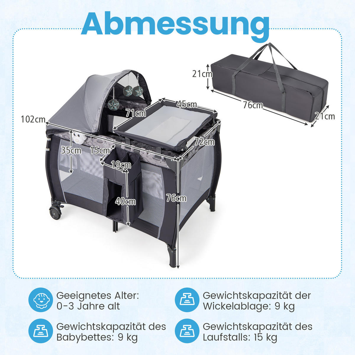 BABYBETT Grau - Grau, Textil - COSTWAY