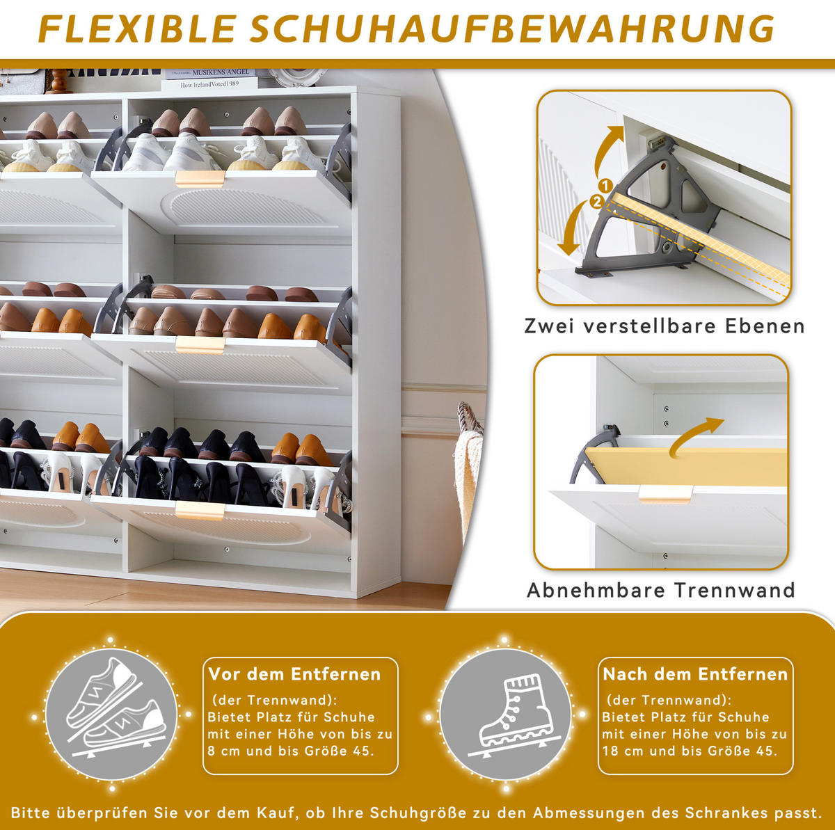 SCHUHSCHRANK 118/115/25 cm Weiß aus MDF und Holzwerkstoff mit 6 Klappenfächern - Weiß, Holzwerkstoff (118/115/25cm) - OKMYHOME