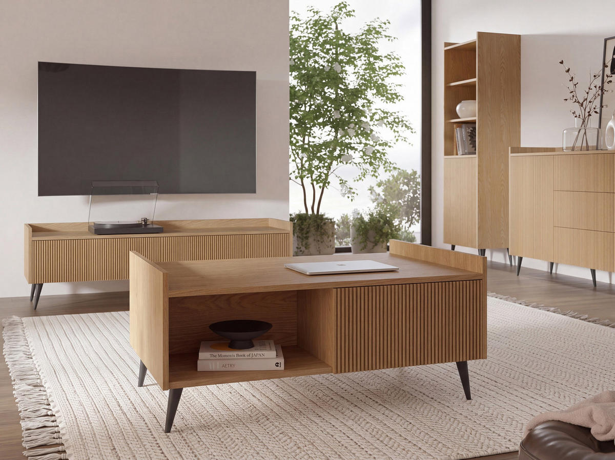 COUCHTISCH Arysa Frühlings-Eiche Hellbraun 100/45/60 cm - Eichefarben/Schwarz, Holzwerkstoff/Metall (60/100/45cm) - WFL GROUP
