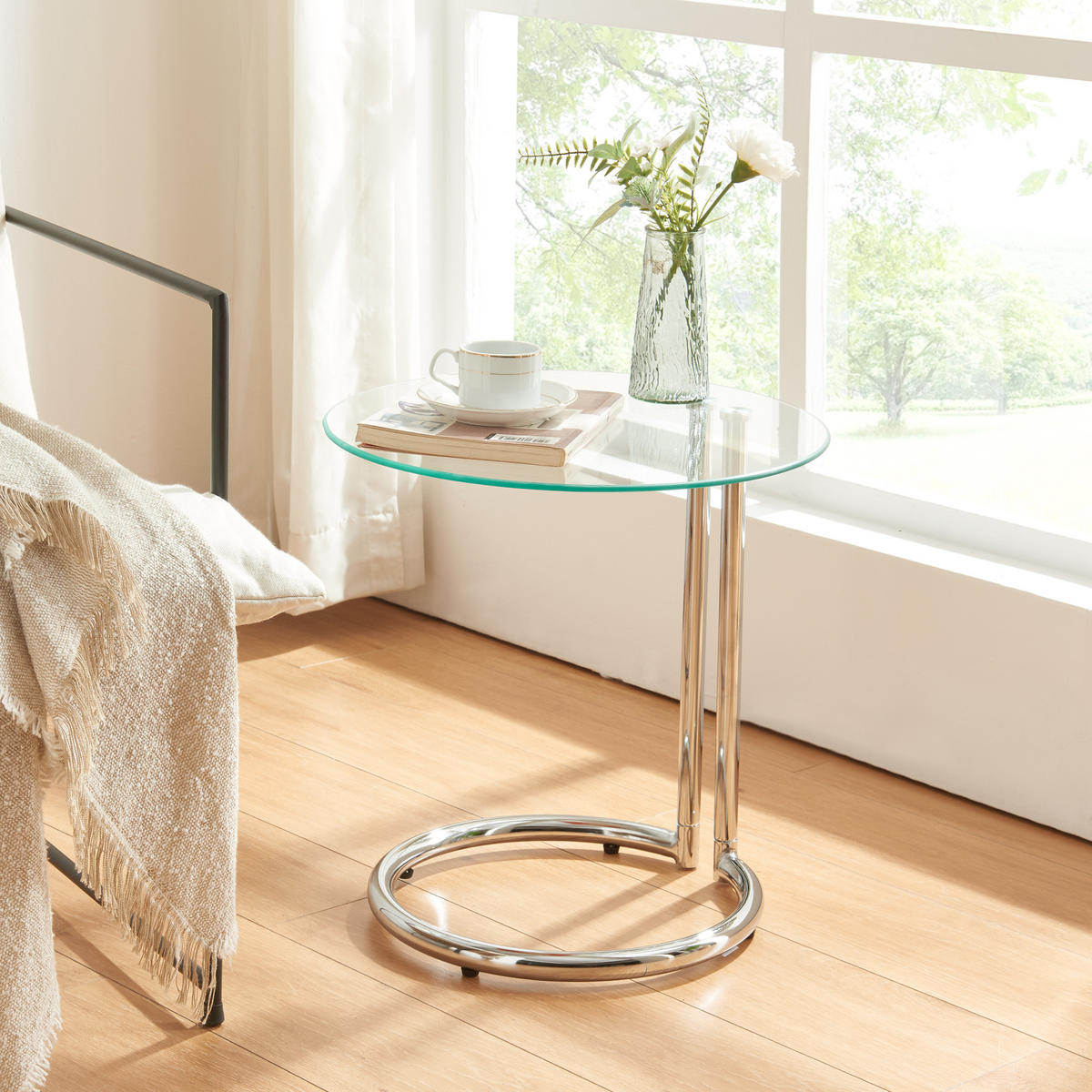 BEISTELLTISCH Ylivieska - Chromfarben/Klar, Glas/Metall (44.5/44.5/46cm) - [en.casa]