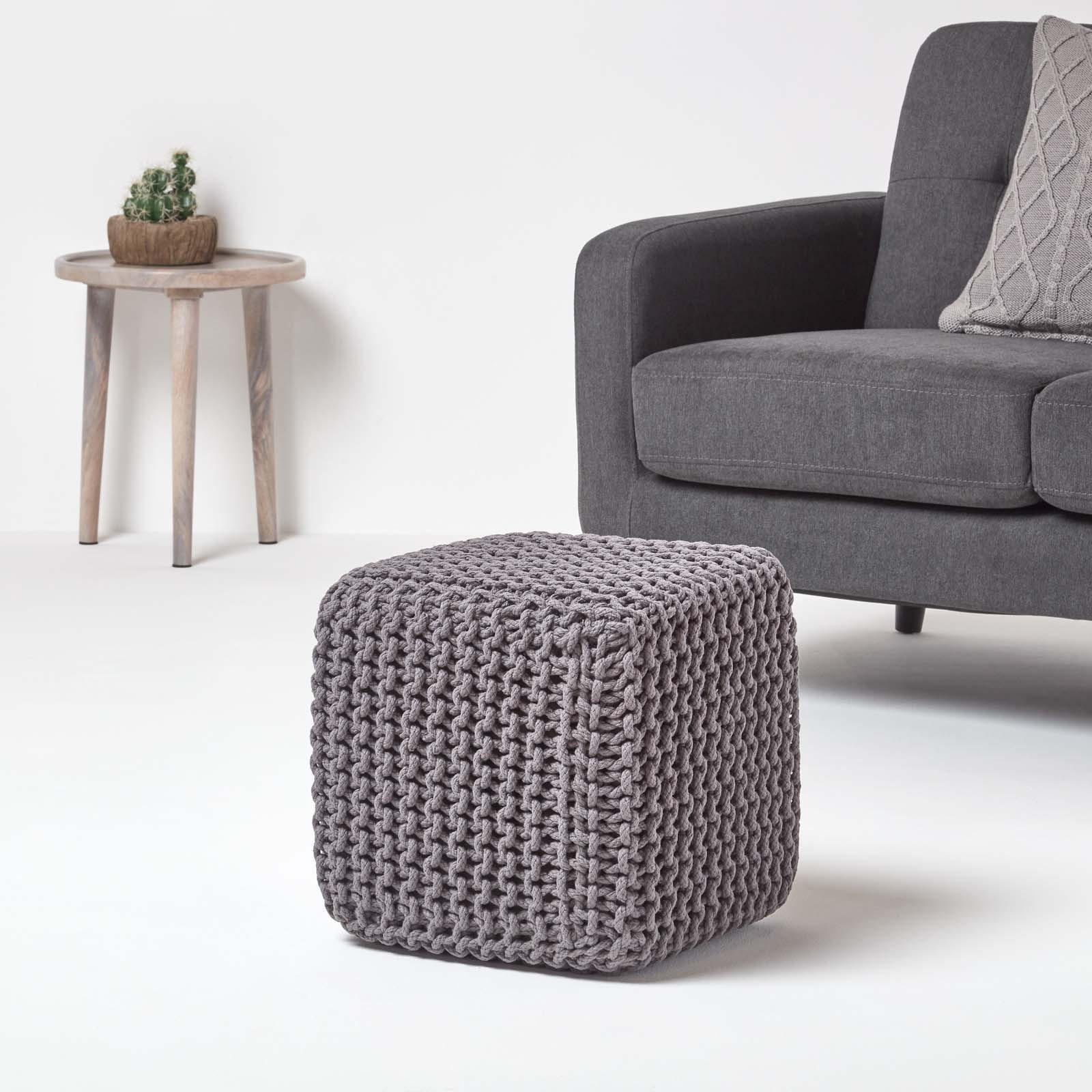 STRICK-POUF grau, Sitzwürfel 35/35/35 cm - Grau, Textil (35/35/35cm) - Homescapes