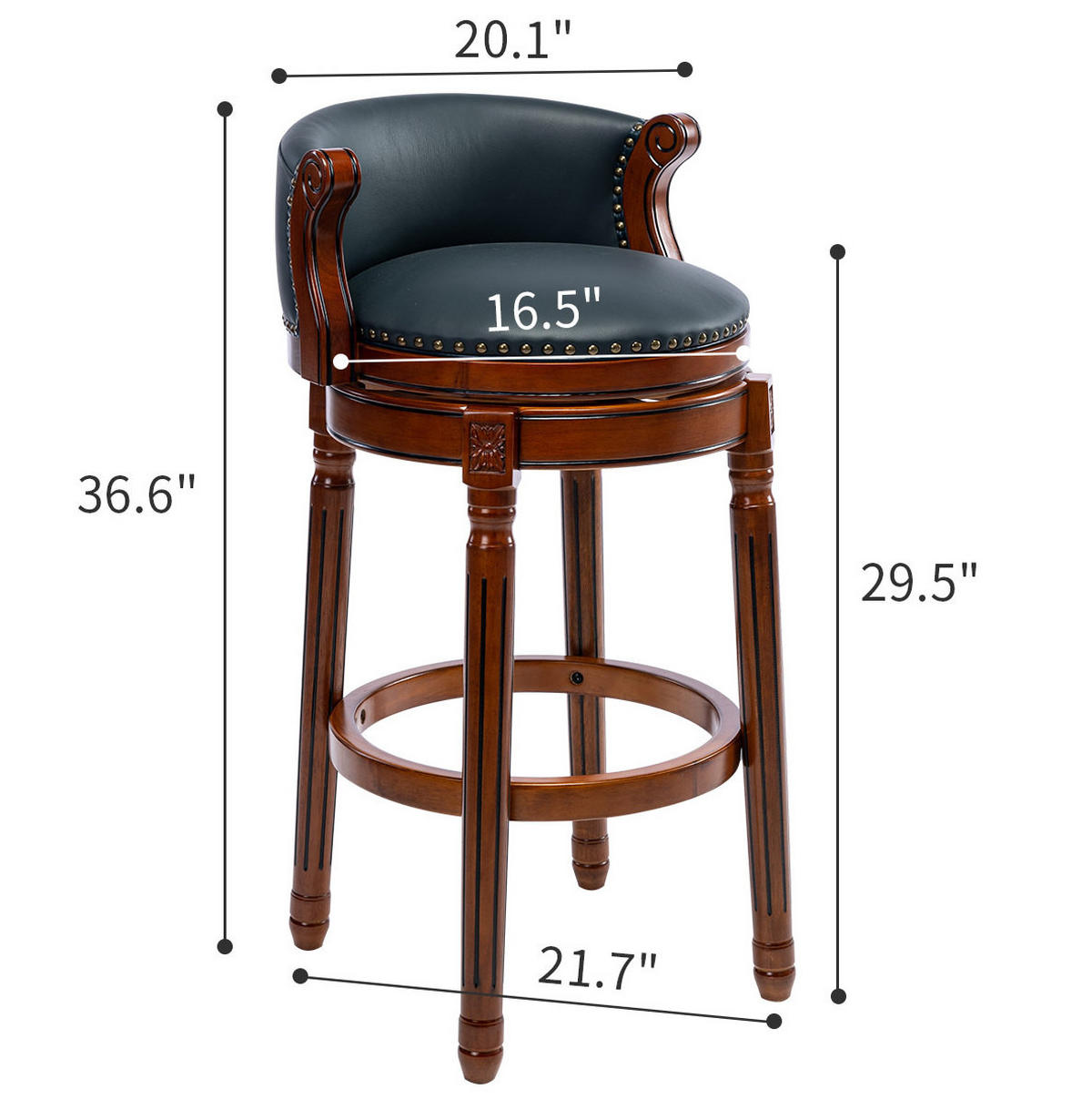 BARHOCKER drehbar Sitzhöhe 75 cm Leder Holz Blau - Blau, Holz (54.8/96/54.83cm) - Meubliv