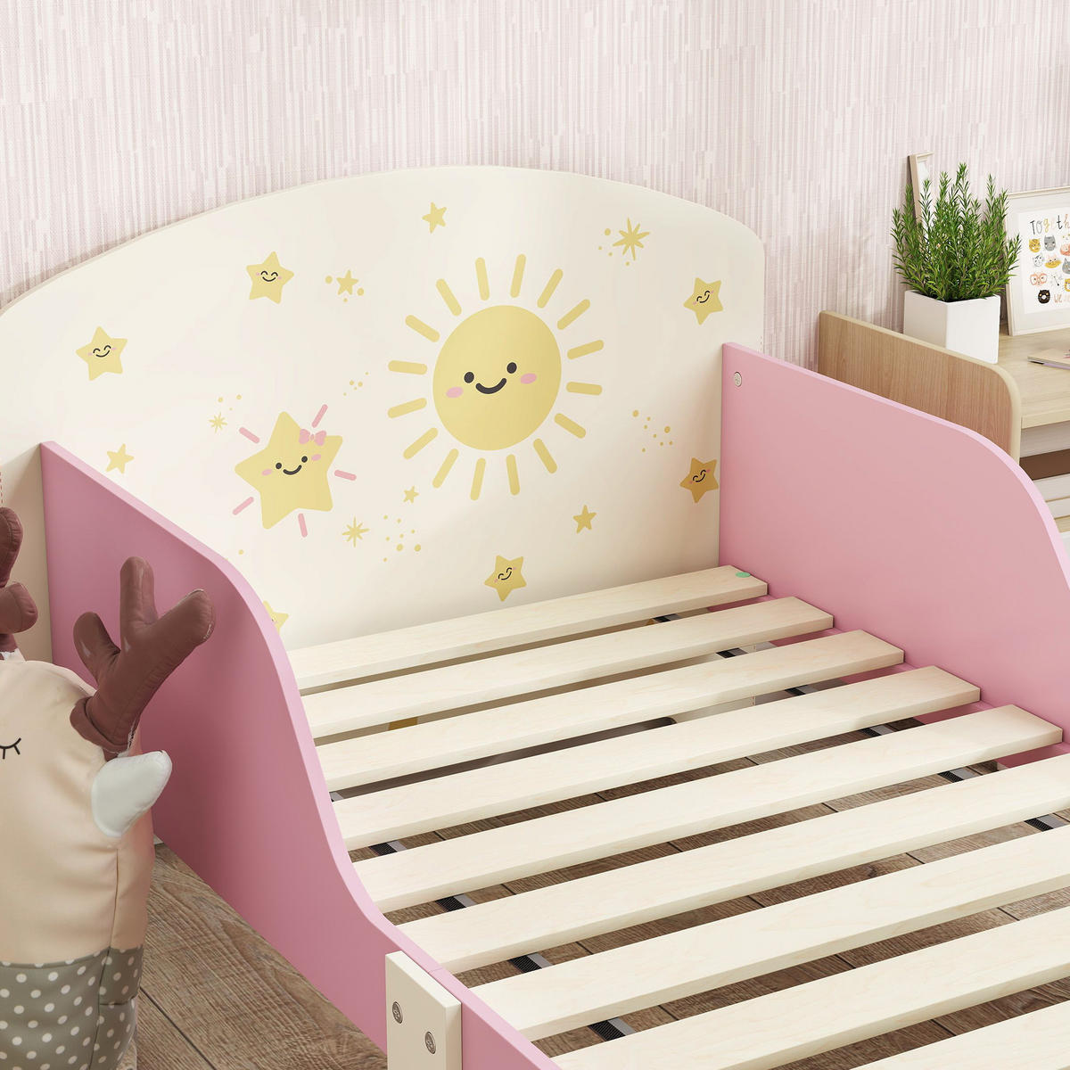 KINDERBETT 140x70 cm DE-14670 mit Schutzbügeln & Stauraum Rosa - Pink, Holzwerkstoff (70/140cm) - ComfortXL