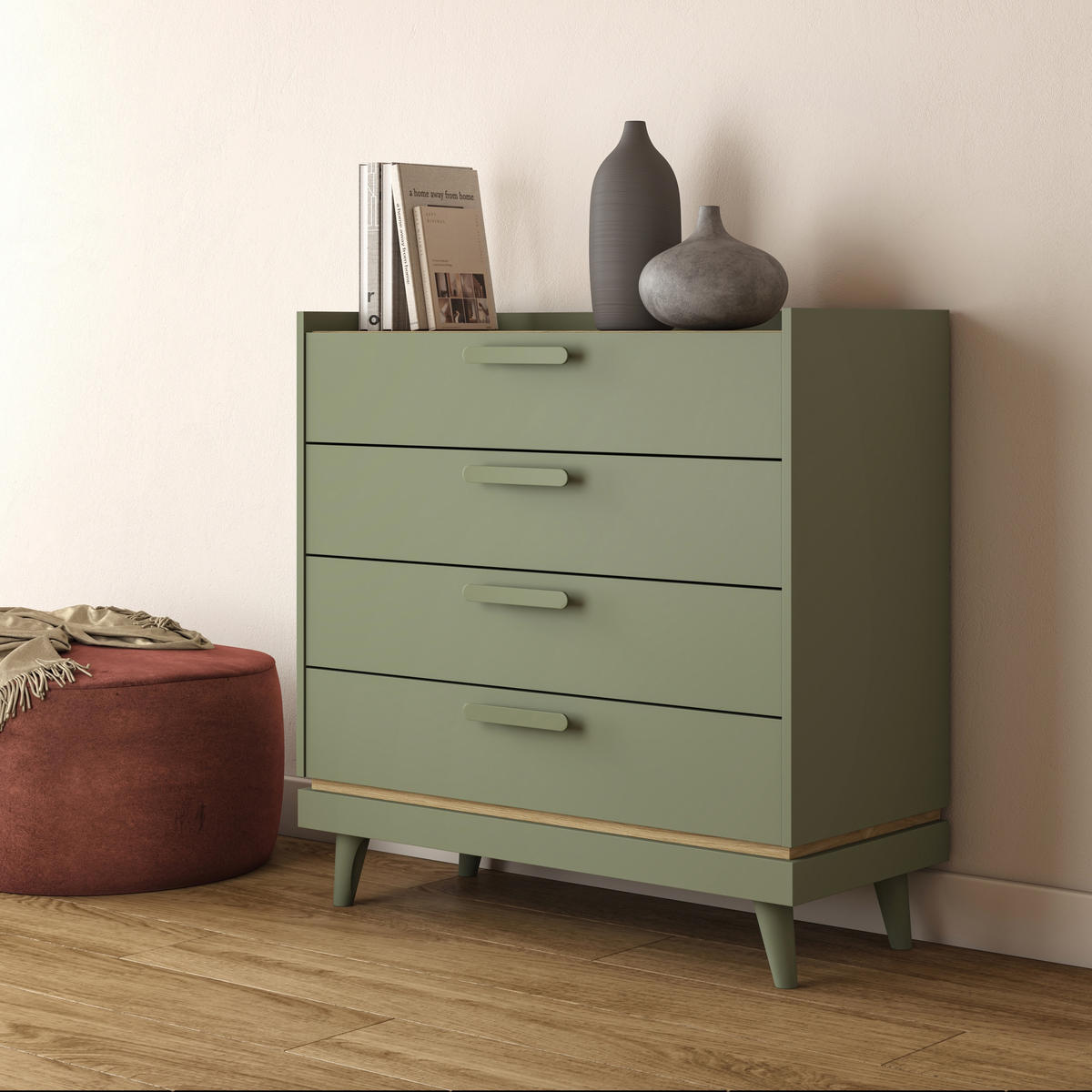 SIDEBOARD ACARA 90x40x90 cm mit 4 Schubladen Grün - Grün, Holzwerkstoff (90/90/40cm) - MASSENO