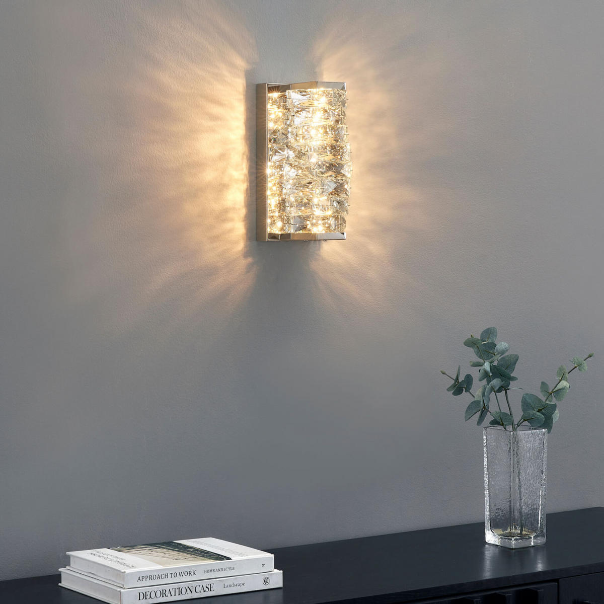 WANDLEUCHTE Elina, Silber/Chrom, 26cm - Chromfarben, Glas (10.1/26/15cm) - KOSILUM