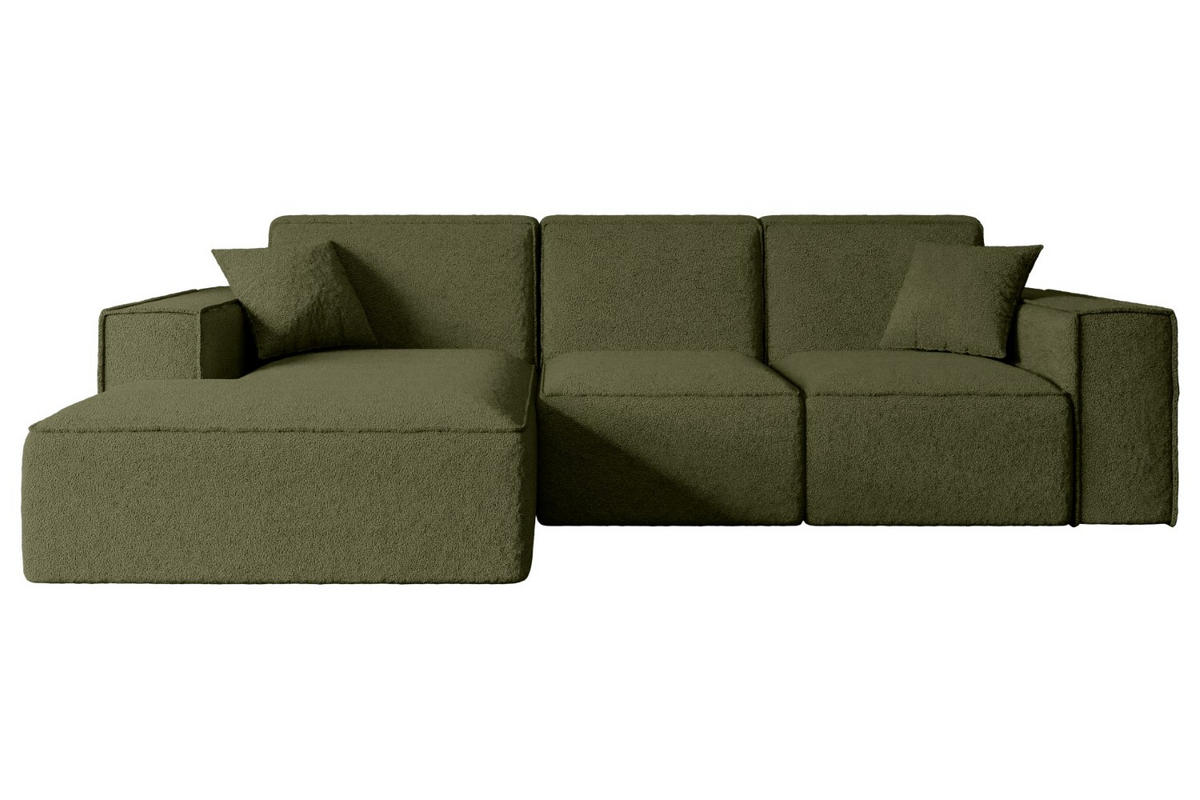 ECKSOFA Ottomane Links SERRA-L - 266x165x73 cm Grün Bouclé - Schwarz/Grün, Holzwerkstoff/Kunststoff (165/266cm) - ALTDECOR