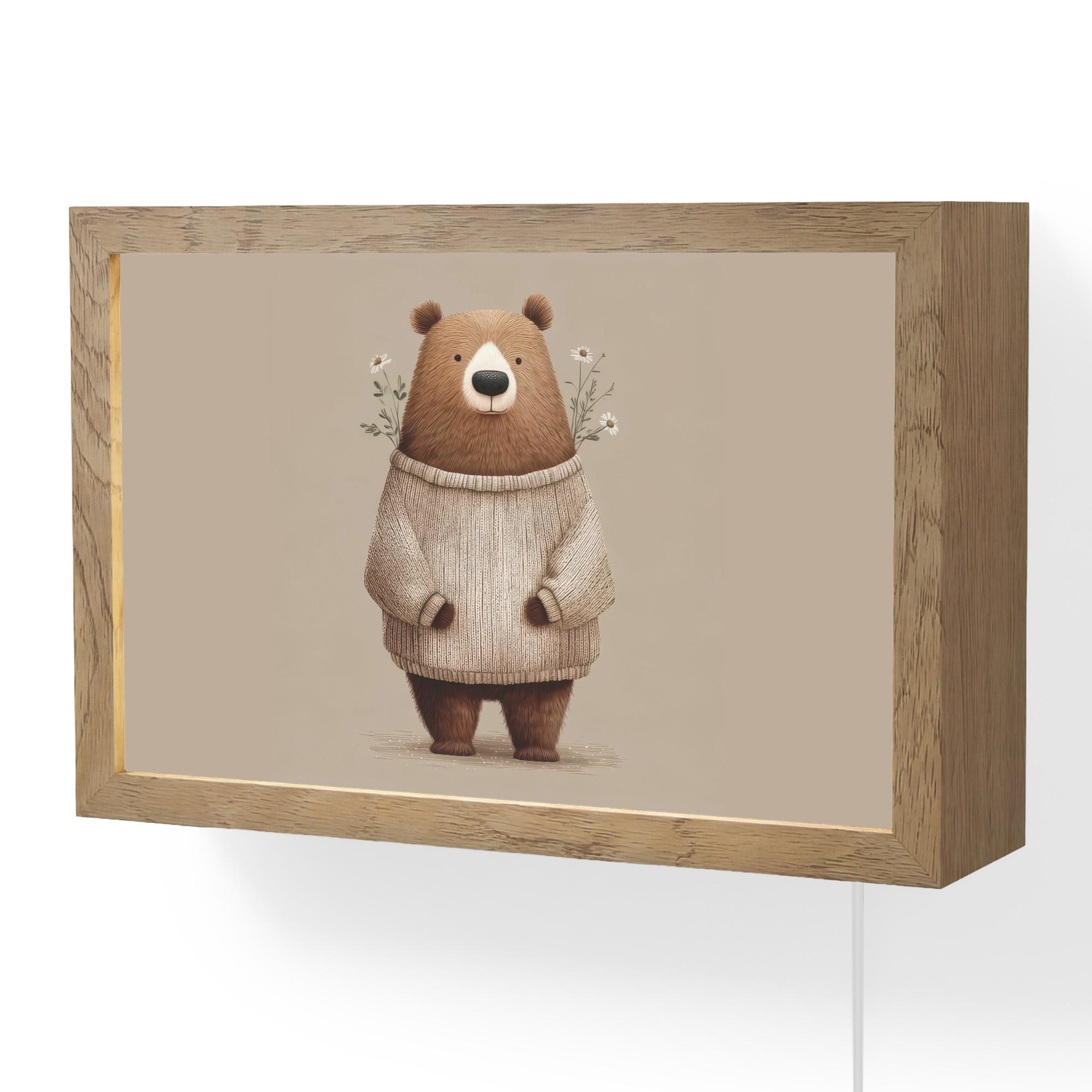 OnlyWow NÁSTĚNNÁ LAMPA Medvěd - Bílé květy - Cosy 30x20 cm