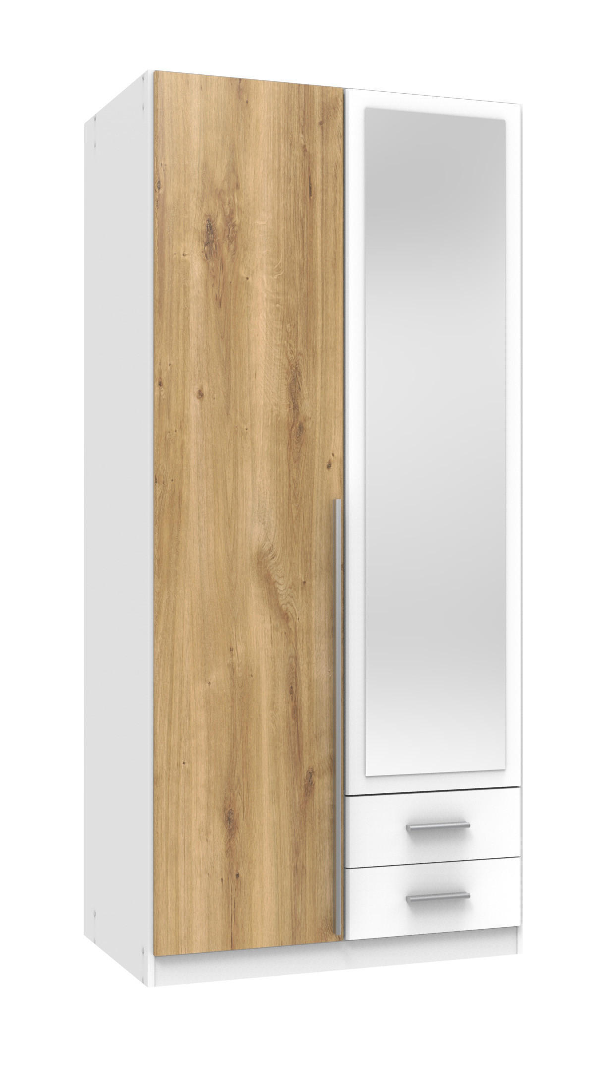 DREHTÜRENSCHRANK Skate Weiß mit Plankeneiche 91x197x58 cm BxHxT Kleiderschrank - Weiß, Holzwerkstoff (80/200/120cm)