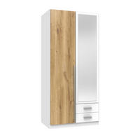 DREHTÜRENSCHRANK Skate Weiß mit Plankeneiche 91x197x58 cm BxHxT Kleiderschrank - Weiß, Holzwerkstoff (80/200/120cm)