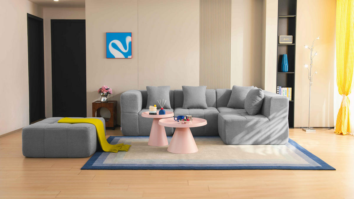 ECKSOFA Bouclé-Stoff Wolkengrau - Grau, Textil (260/190cm) - MILYsofa