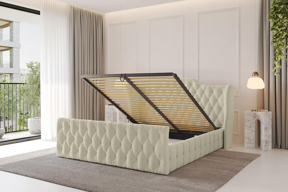 POLSTERBETT mit Bettkasten, Fußteil und Lattenrost, Boxbett ohne Matratze - MODY-Z 120x200 Beige - Taupe, Holzwerkstoff/Textil (120/200cm) - ALTDECOR