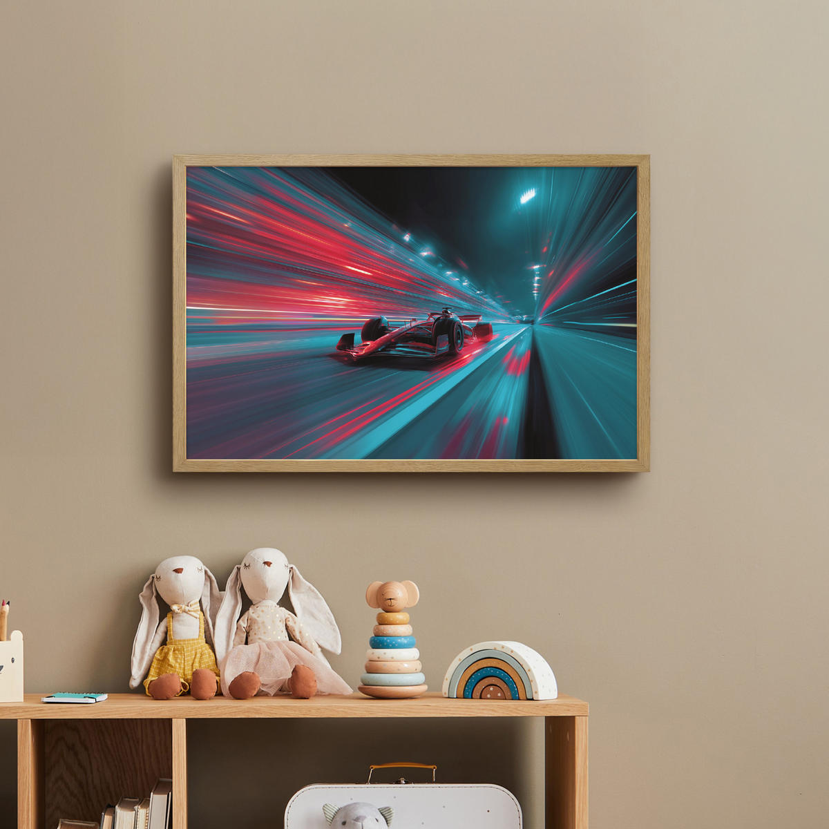 DOBÍJECÍ NOČNÍ LAMPIČKA Závodní auto - Červená - Rychlost 60x40 cm - tyrkysová, kompozitní dřevo (8/60/40cm) - OnlyWow