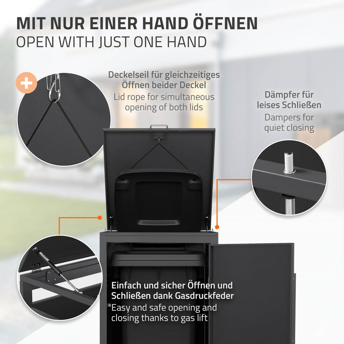 MÜLLTONNENBOX 1er 240L 68x80x120 cm Anthrazit-Eiche hell aus Stahl - Hellbraun, Metall (80/120/68cm) - ML-DESIGN