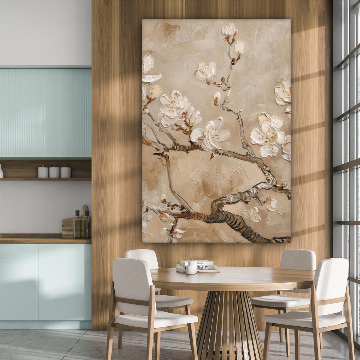 LEINWANDBILD Blumen - Modern - Beige - Weiß - Blüte Deko Groß 90x140 cm - Beige, Textil (90/140cm) - MuchoWow