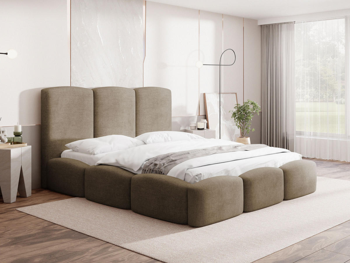 POLSTERBETT Harmony mit Bettkasten & Lattenrost in Braun Chenille 140 x 200 cm - Birkefarben/Braun, Holzwerkstoff/Kunststoff (140/200cm) - WFL GROUP