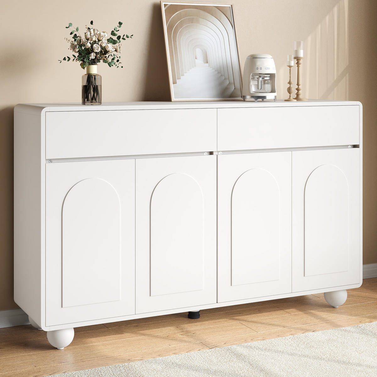 SIDEBOARD geschwungene Türen PB MDF Metallfüße modern - Weiß, Holzwerkstoff (38/89/140cm) - FLIEKS