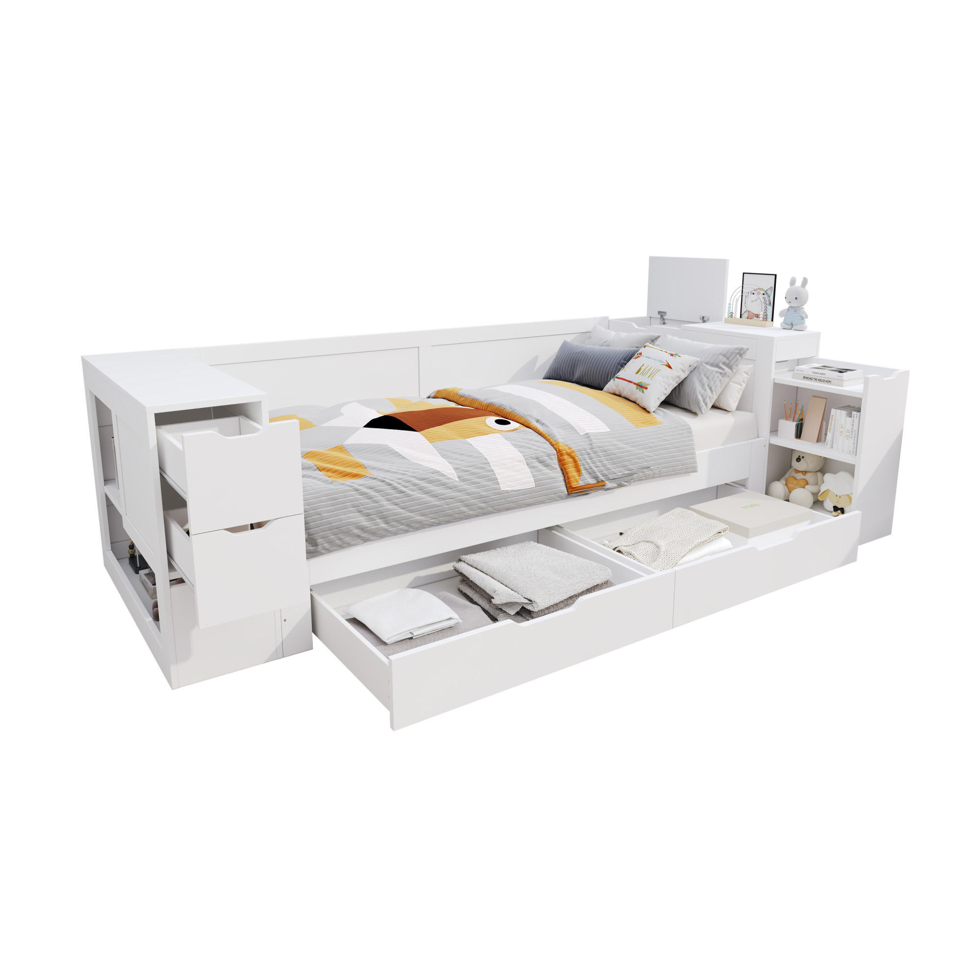 DETSKÁ posteľ 90/200 cm biela, MDF, s úložným priestorom a roštom - biela, kompozitné drevo (90/200cm) - BEAOK