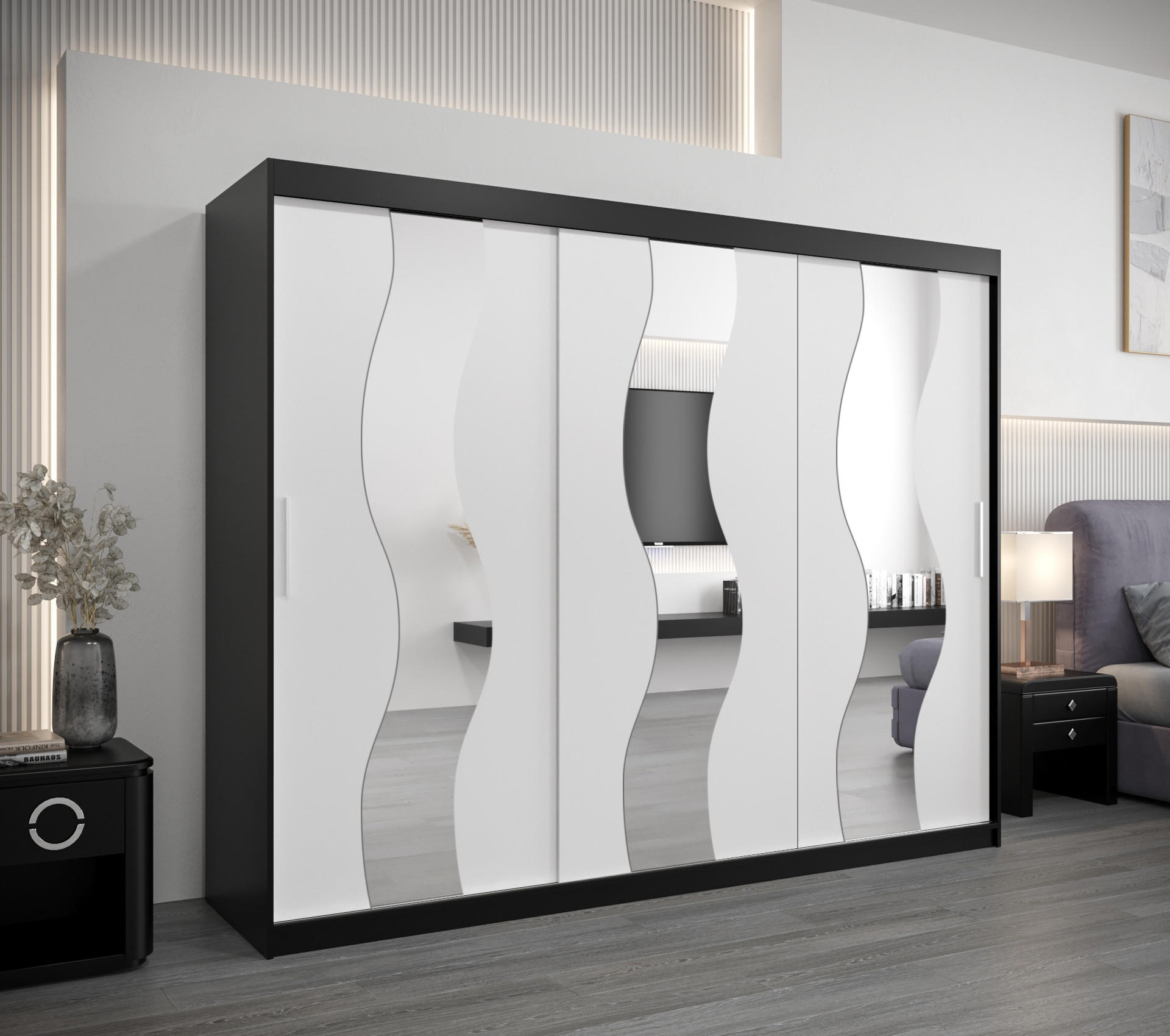 SCHWEBETÜRENSCHRANK 200/250/62 2-türig - Silberfarben/Schwarz, Holz/Kunststoff (250/200/62cm) - Abiks Möbel