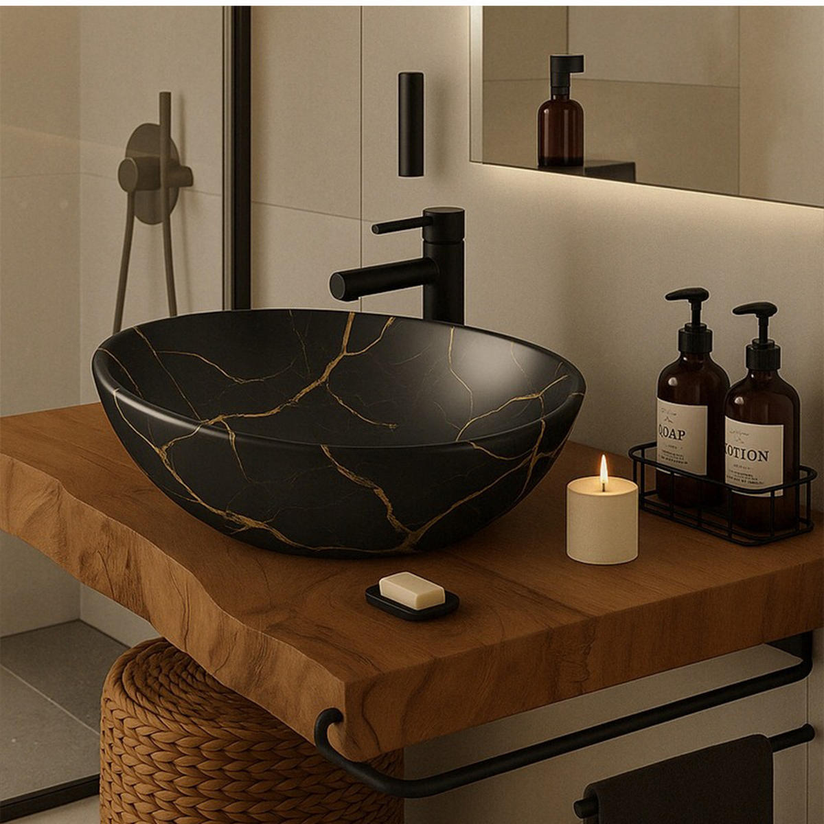 WASCHBECKEN, schwarz 41/34,5/15 cm - Schwarz, Keramik (41/15/34.5cm)