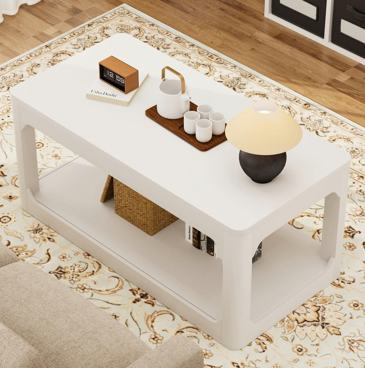 COUCHTISCH aus MDF 100x50x44 cm Weiß mit 2-stufigem Stauraum - Weiß, Holzwerkstoff (100/50/44.5cm) - IVMEU