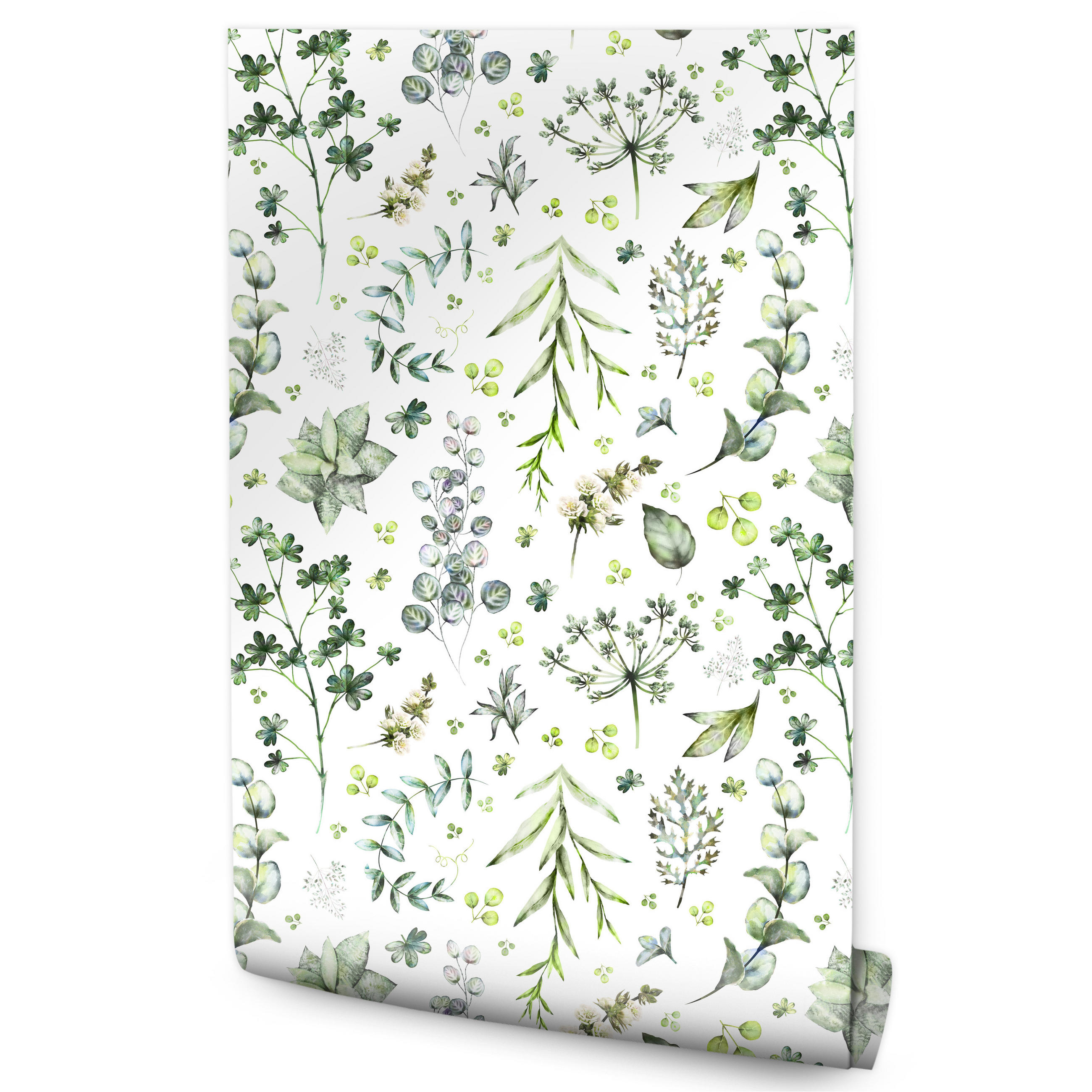 VLIESTAPETE Wiesenblumen und Blätter – Grün, Weiß – 50x1000 cm - Weiß/Grün, Papier (50/1000cm) - Muralo