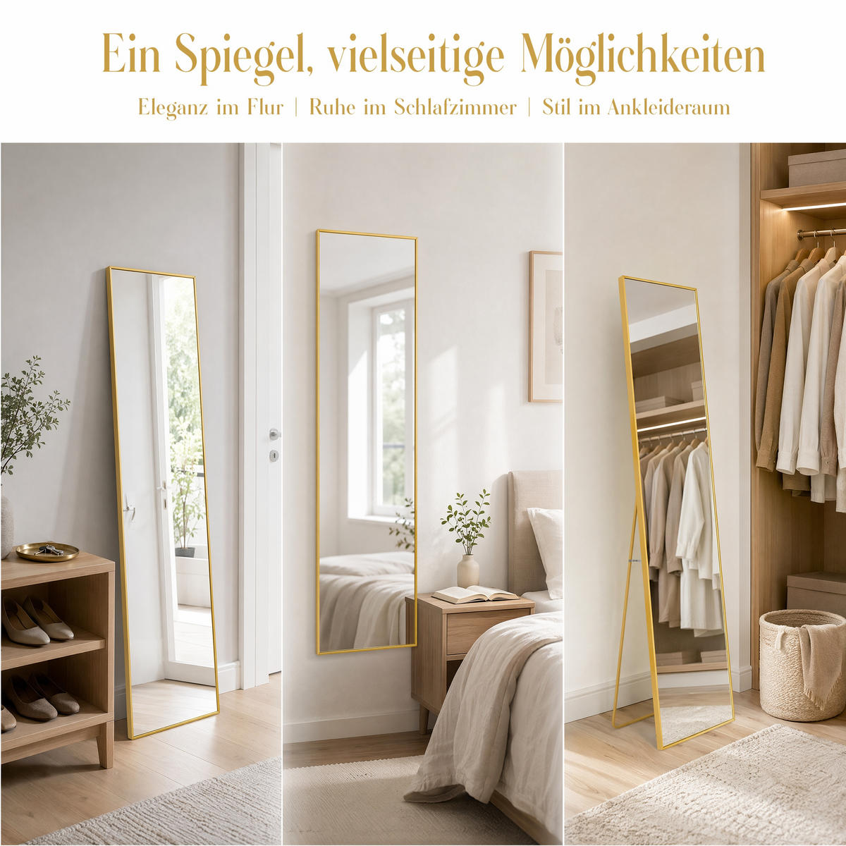 STEHSPIEGEL gold 150x40cm, aluminium, vielseitig nutzbar - Goldfarben, Glas (2/150/40cm) - SHOPENTRA