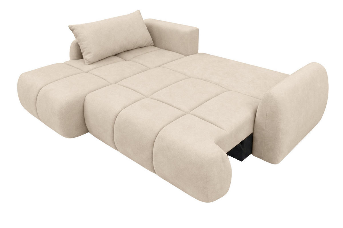 ROHOVÁ SEDAČKA s rozkládací funkcí a úložným prostorem, sametová látka Bluvel, Krémová, Levá, COCO - krémová, dřevo (275/180cm) - Kaiser Möbel