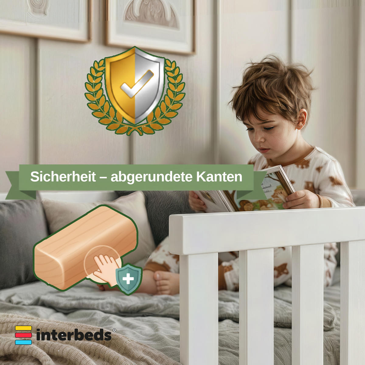 INTERBEDS Bodenbett Bella 120x200 mit Rausfallschutz & Lattenrost Kinderbett aus Holz - Weiß, Holz (120/200cm) - Interbeds