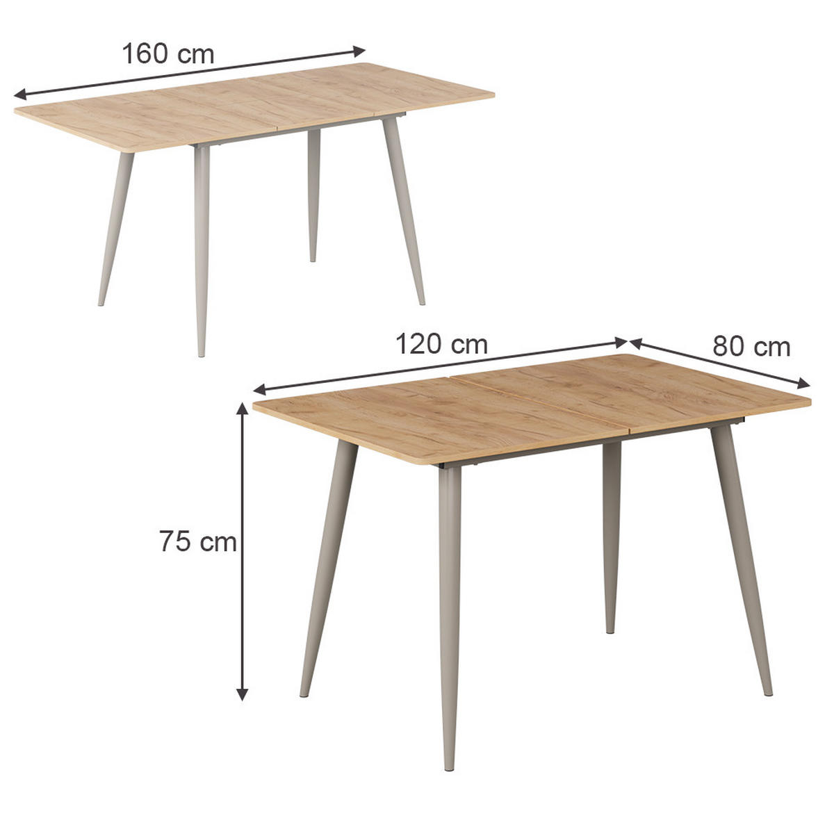 Greige/Eichefarben, Holzwerkstoff (80/120/75cm) - Vicco