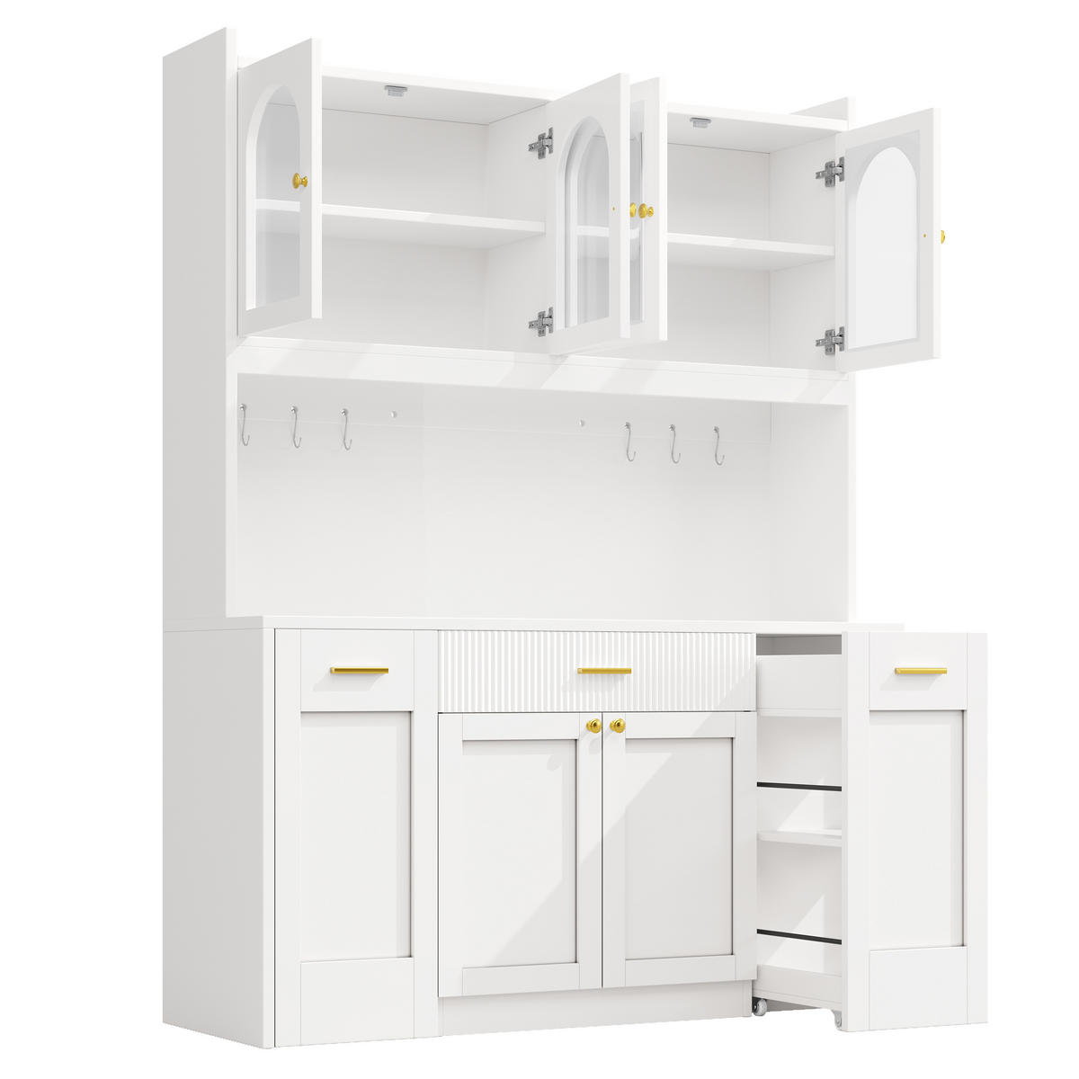 BUFFET DE-38485 120/40/187 cm mit LED und 3 Glasvitrinen Weiß - Weiß, Holzwerkstoff (120/187/40cm) - ComfortXL