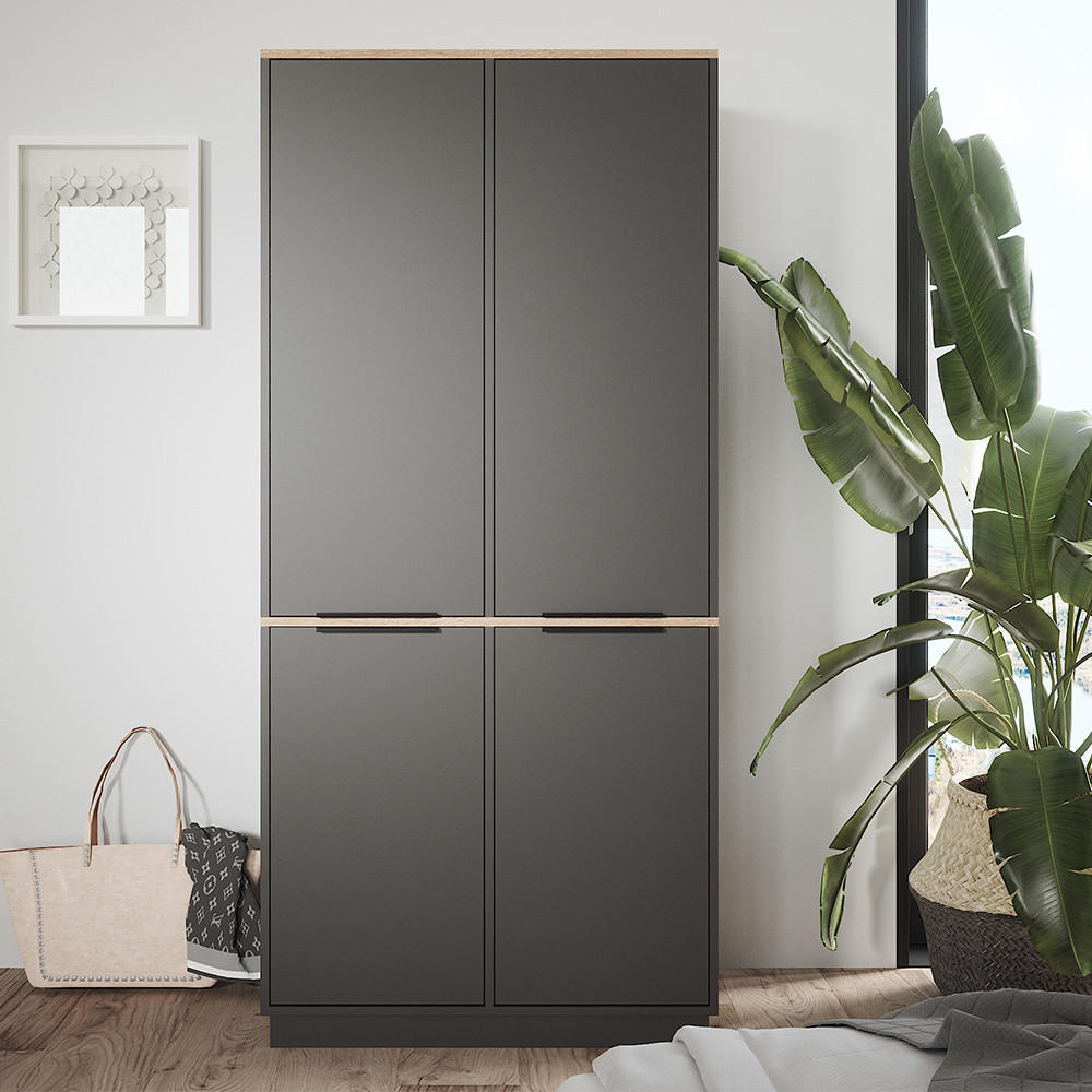 KLEIDERSCHRANK Betti Anthrazit 82 x 179 cm mit 4 Türen - Anthrazit/Sonoma Eiche, Holzwerkstoff (82/179/50cm) - Vicco