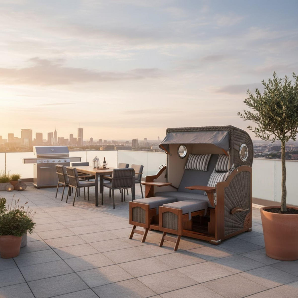 STRANDKORB XXL Düne Grande 2,5 Sitzer - Braun/Grau, Metall (142/170/95cm) - Mr. Deko