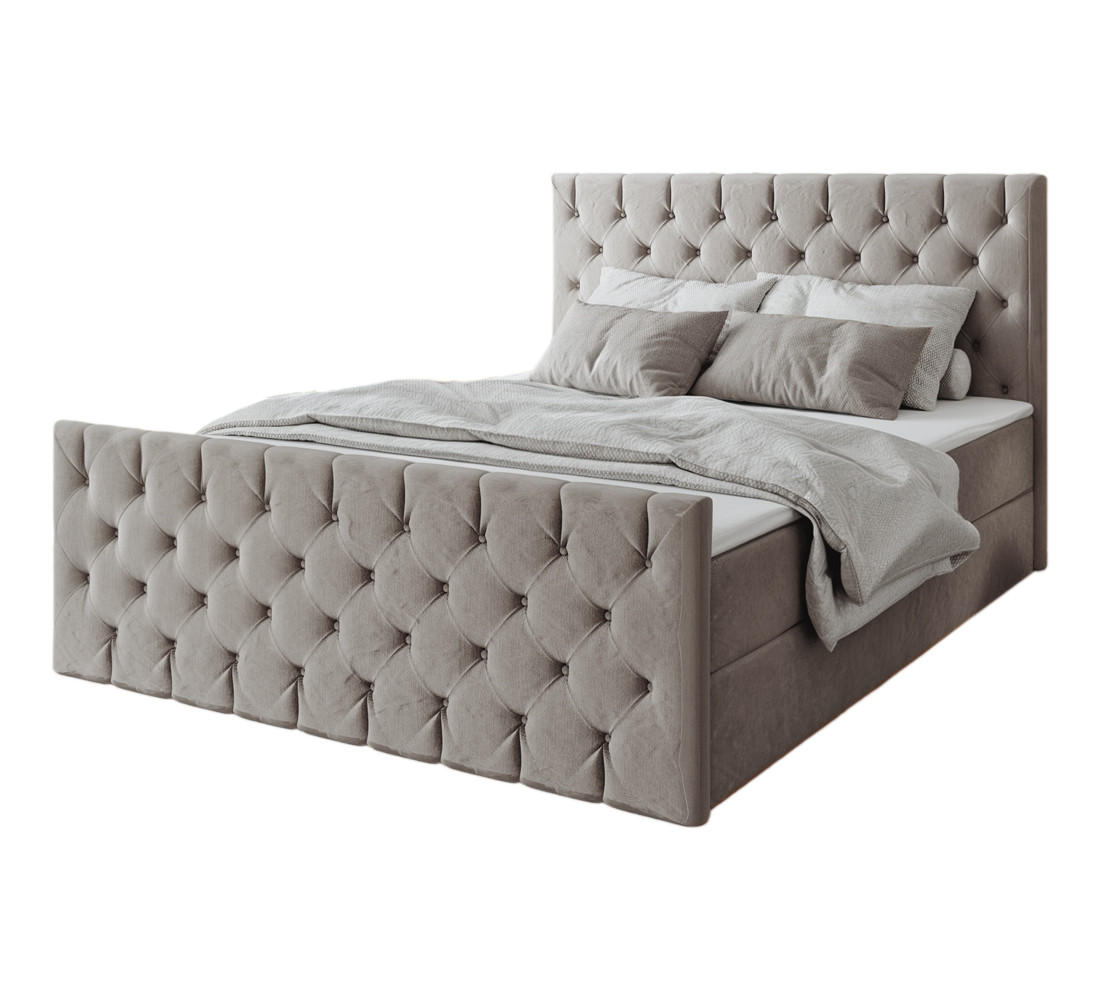 KONTINENTALBETT Mars Mit Bettkasten Stoff Riviera Beige 200x200 cm - Beige, Holz (200/200cm) - Kaiser Möbel