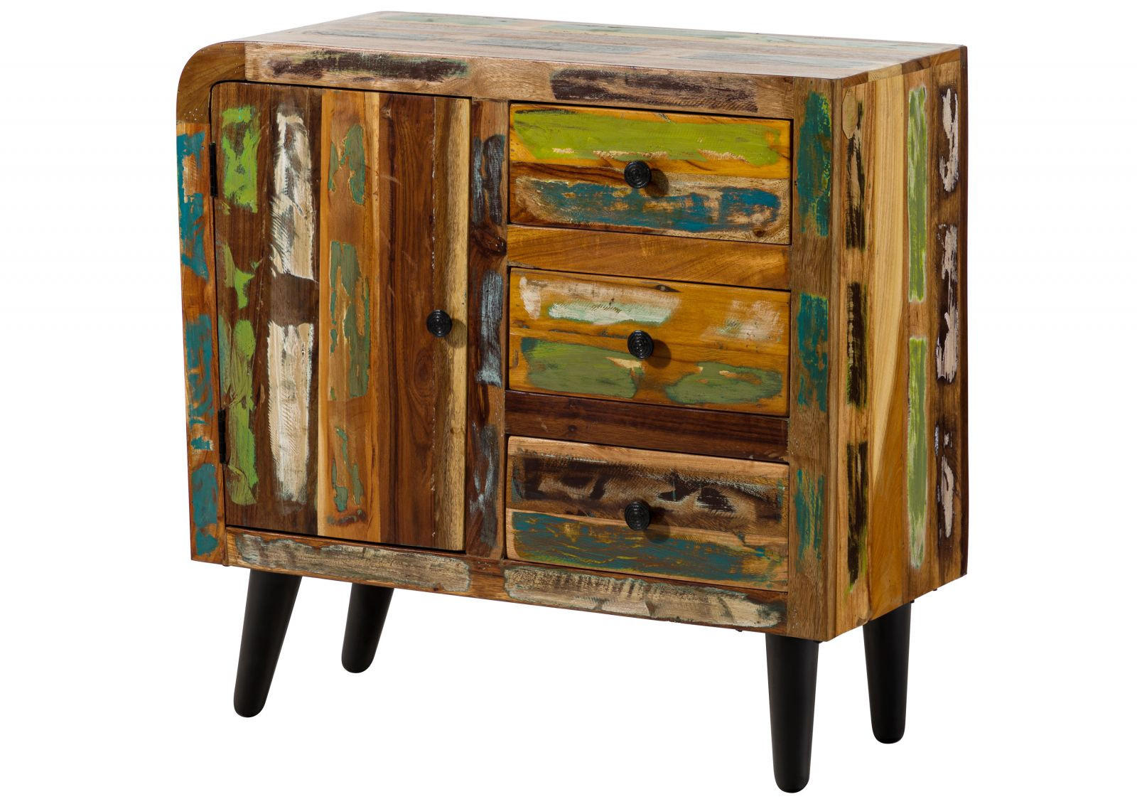 KOMMODE Altholz 90x40x86 mehrfarbig lackiert SIXTIES #114 - Multicolor, Holz (90/86/40cm) - Massivmoebel24