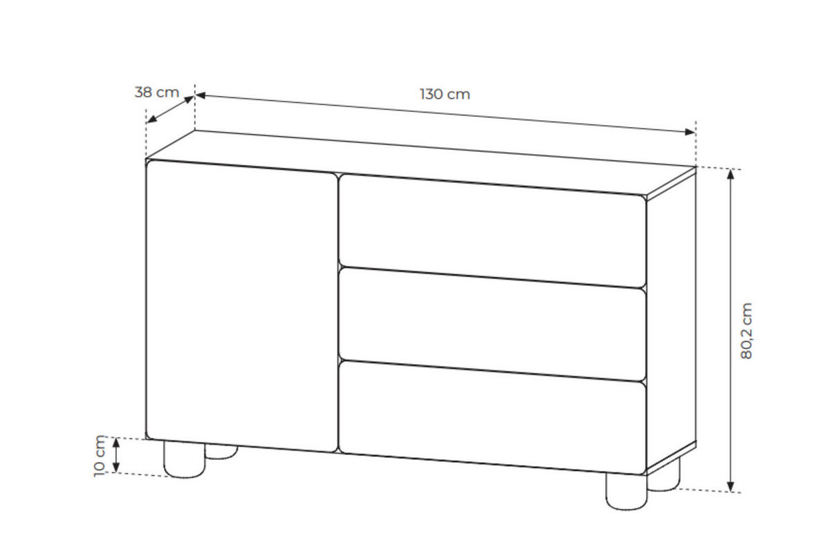 KOMMODE Olmo Vicenza Eiche, eintürige Kommode mit Schubladen - Alteiche, Holzwerkstoff (130/80/38cm) - Bettso