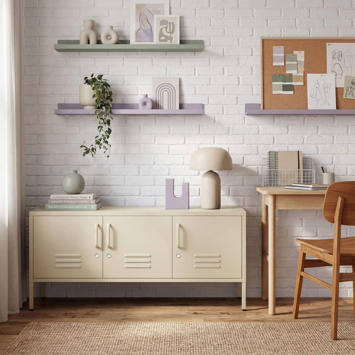 SIDEBOARD Baker, Kippschutz, höhenverstellbare Füße, creme - Creme, Metall (120/55.5/37.5cm) - tectake