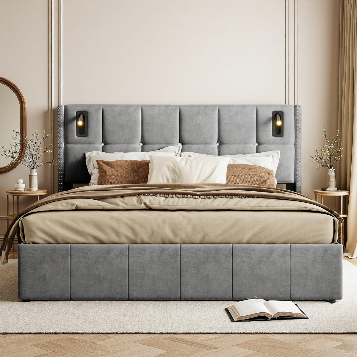 POLSTERBETT 160x200 cm USB Typ C Stauraum Lattenrost grau - Grau, Holz (160/200cm) - LEBENLANG