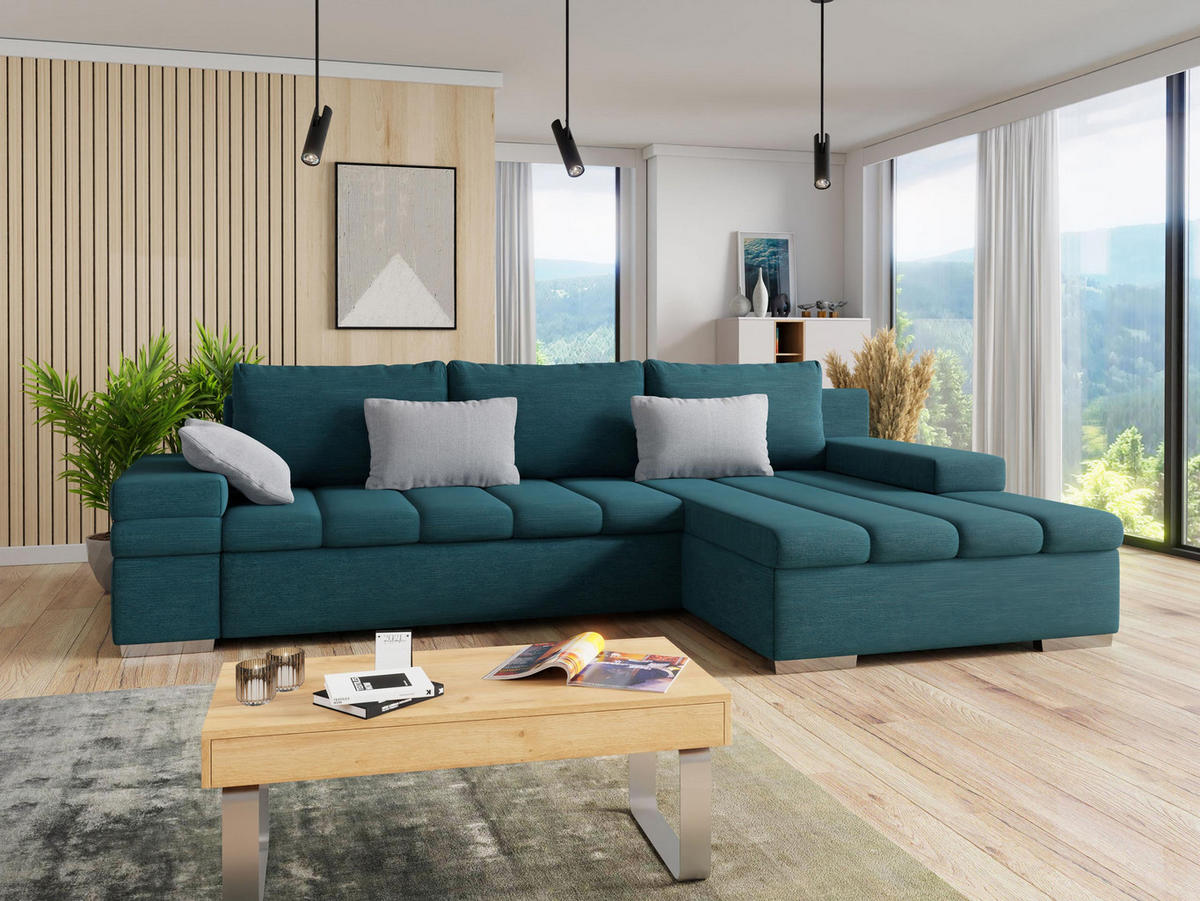 ECKSOFA Bangkok Premium, Seite: Rechts - Türkis/Silberfarben, Holz/Textil (310/175cm) - MIRJAN24