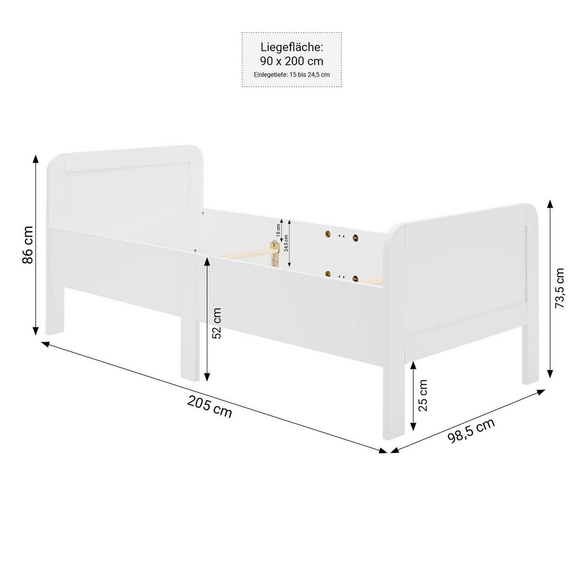 HOLZBETT Seniorenbett 90/200 Weiß - Weiß, Holz (90/200cm) - Homestyle4u