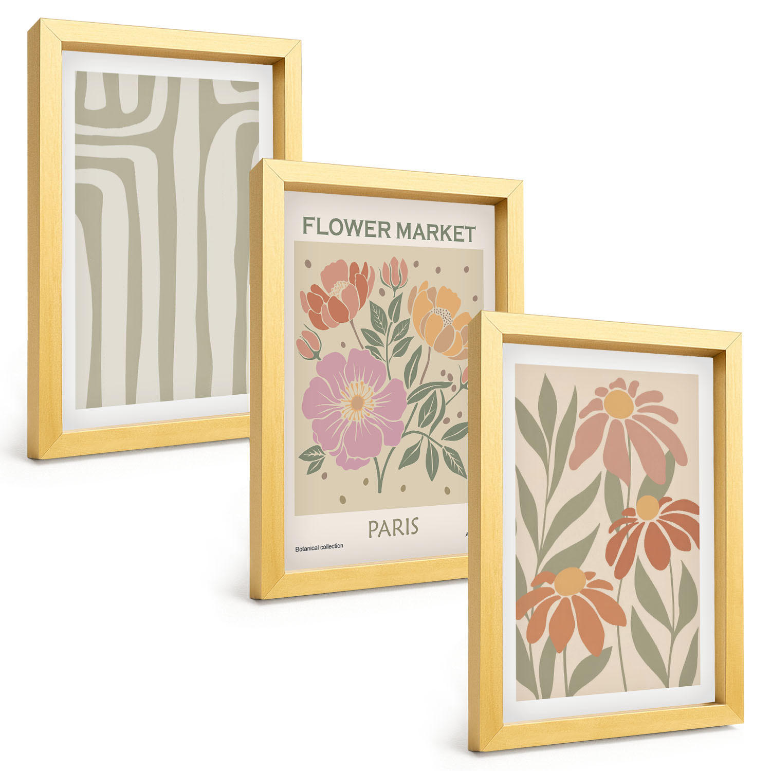BILDER SET 3er Set - 20x30 cm Goldrahmen - Botanische Motive, Pariser Minimalismus - Goldfarben, Kunststoff (20/30cm) - TULUP